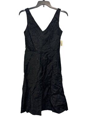 vintage Black Sleeveless Beaded Floral Cocktail Dress By Mica Size 8